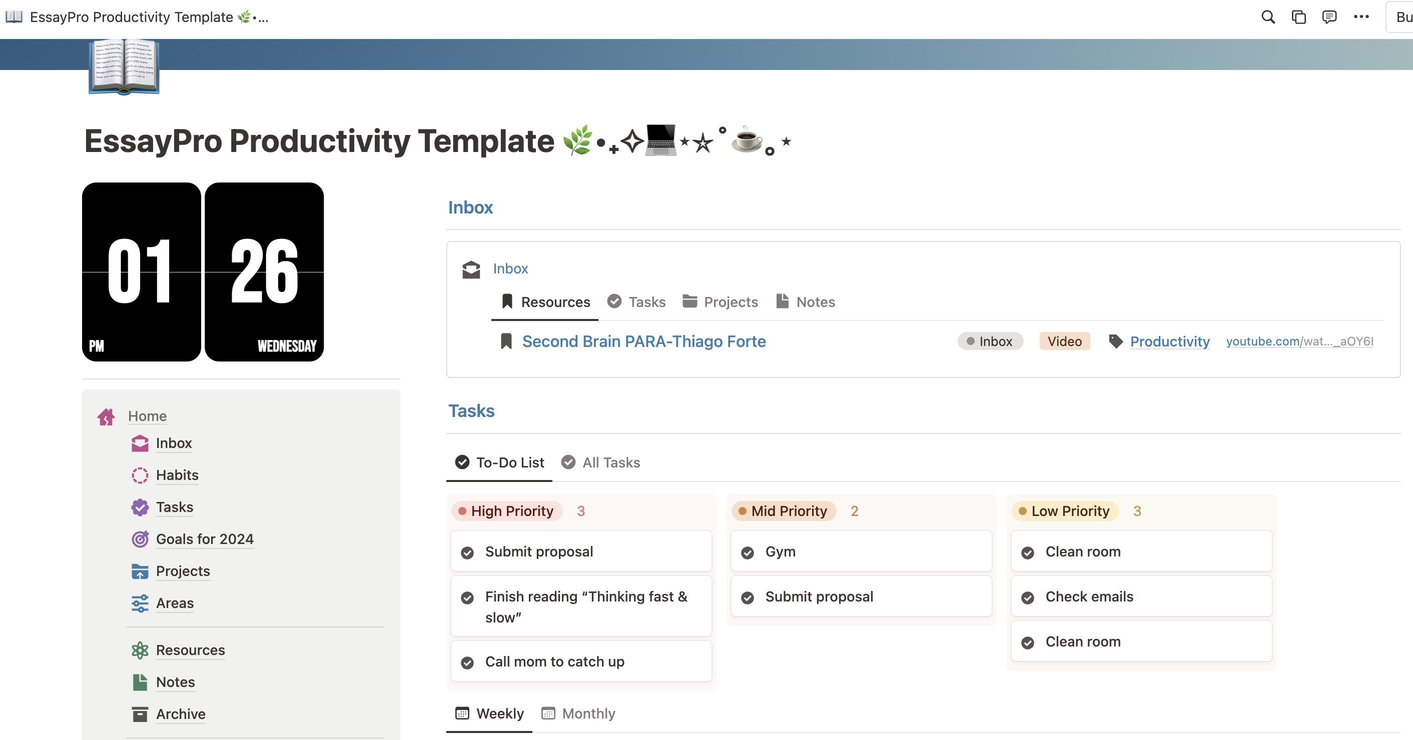 EssayPro Productivity Template